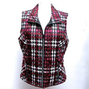 Quilted Puffer Vest Maroon Black Zipper Front Christopher & Banks Size L NWT